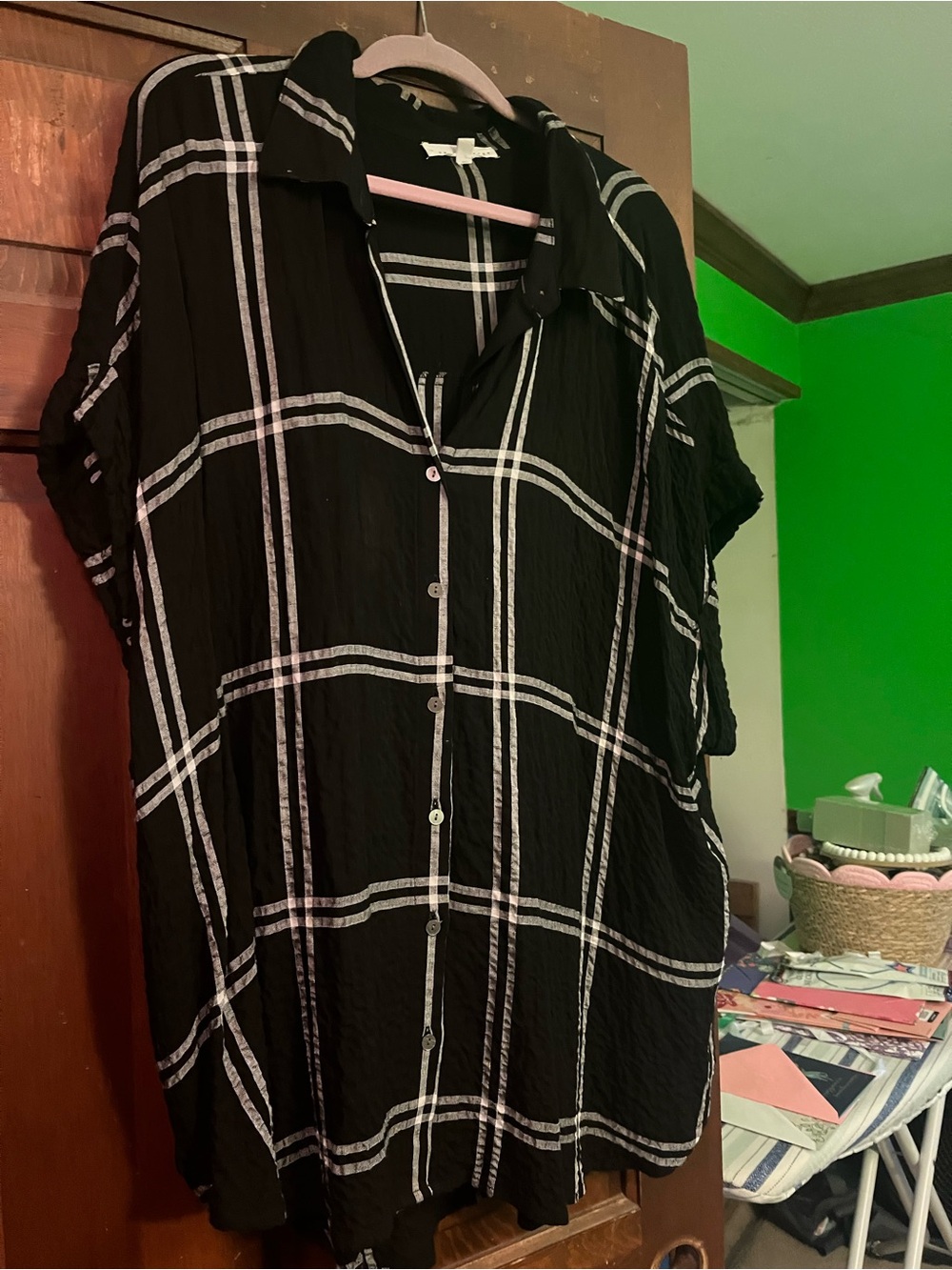 Jane and Delancey Black and White Button-Down Plaid Top